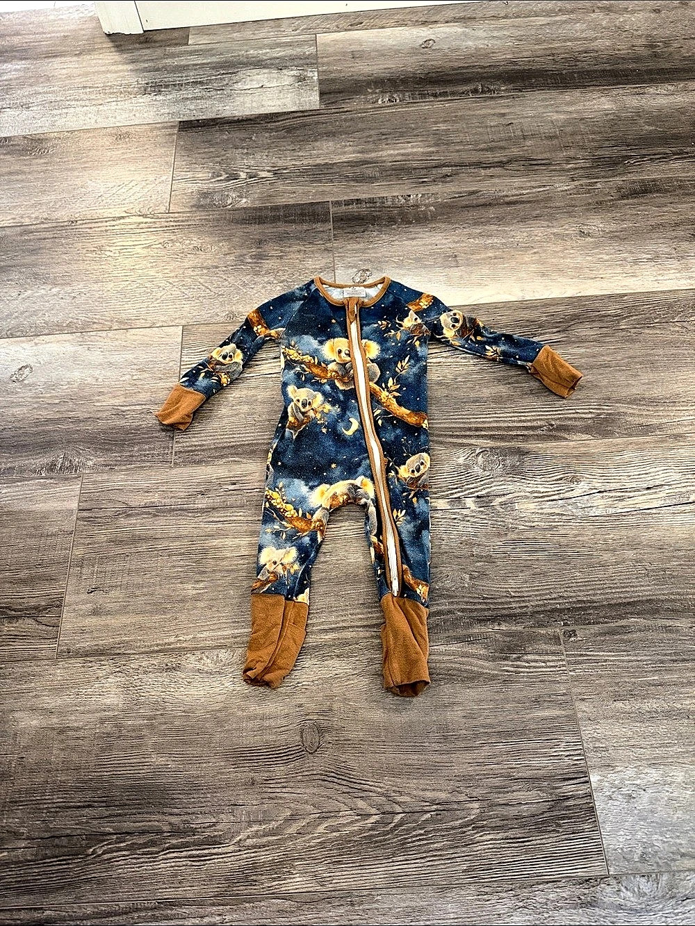 Koala Bamboo Viscose 2-Way Zip Romper Sleeper Footie Blue & Brown 6-9M